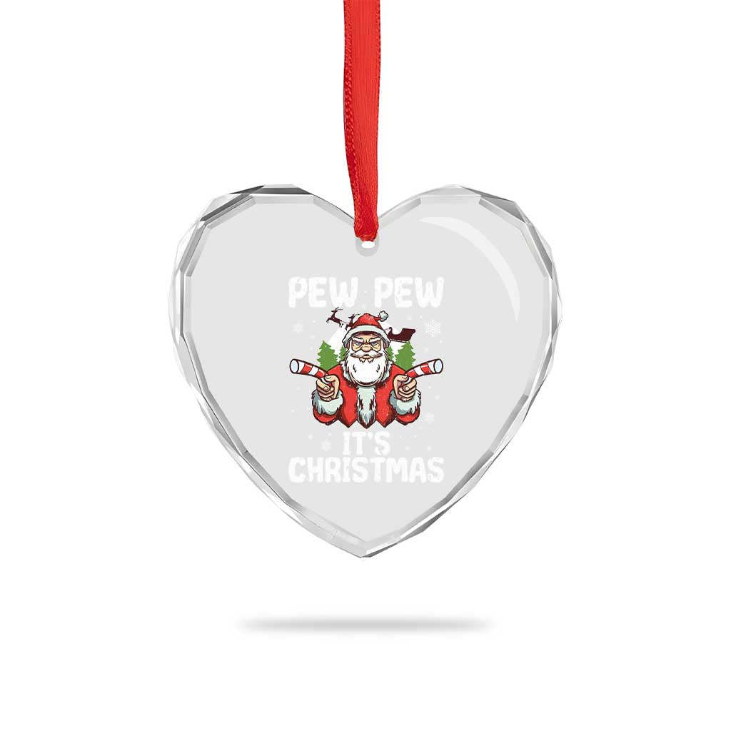 Funny Pew Pew Santa Christmas Heart Crystal Glass Ornament Angry Santa with Candy Cane Guns Holiday Humor TS02 Print Your Wear