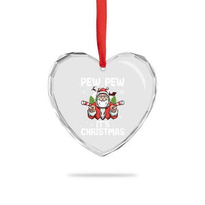 Funny Pew Pew Santa Christmas Heart Crystal Glass Ornament Angry Santa with Candy Cane Guns Holiday Humor TS02 Print Your Wear