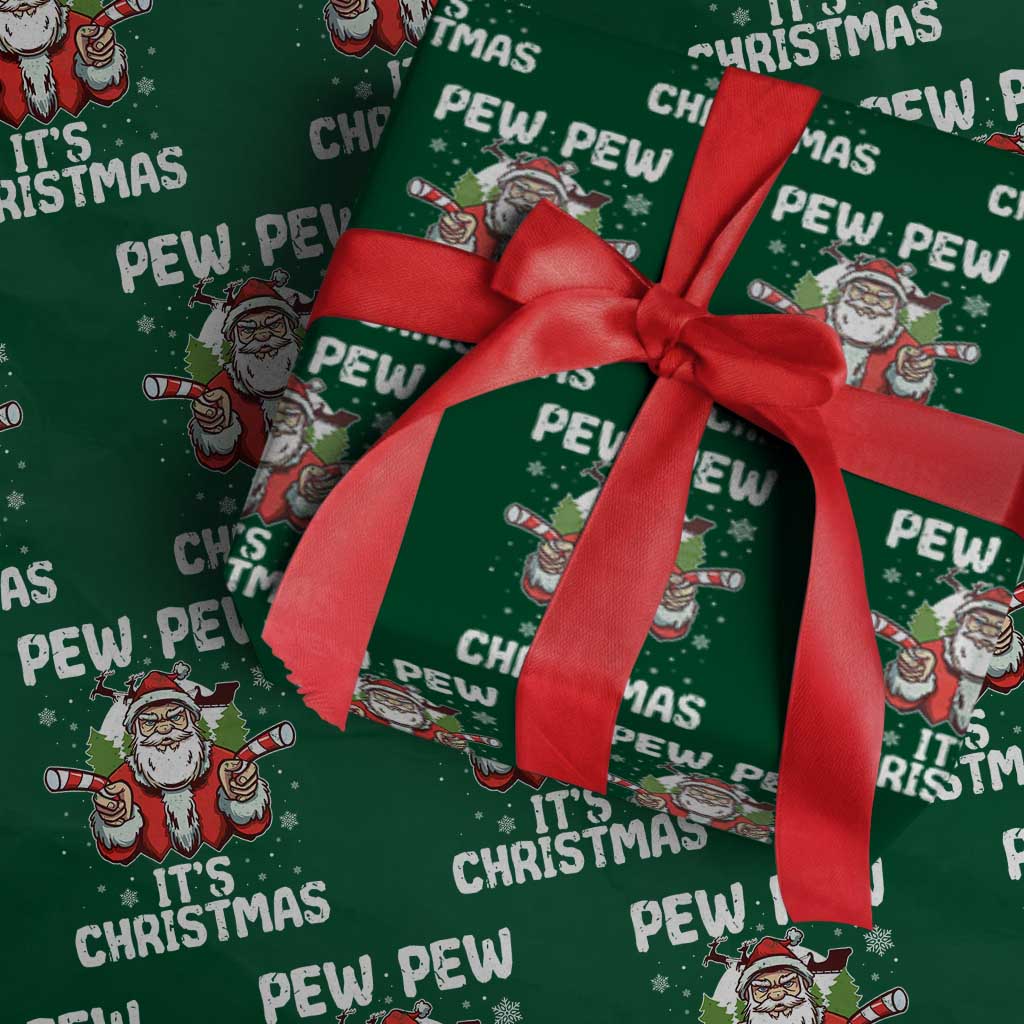 Funny Pew Pew Santa Christmas Wrapping Paper Roll Angry Santa with Candy Cane Guns Holiday Humor TS02 Green Print Your Wear