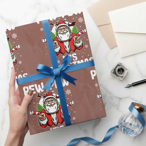 Funny Pew Pew Santa Christmas Wrapping Paper Roll Angry Santa with Candy Cane Guns Holiday Humor TS02 Mocha Print Your Wear