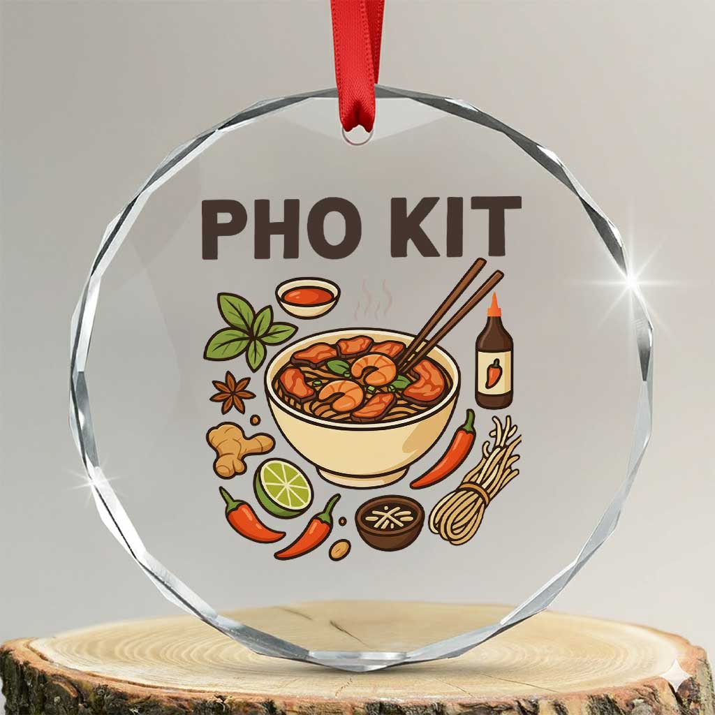 Funny Pho Kit Vietnamese Noodle Pun Crystal Glass Ornament Ramen Pho Lovers Hilarious Foodie Graphic TS02 Transparent Glass 3'' Circle Print Your Wear