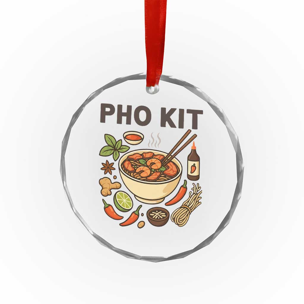Funny Pho Kit Vietnamese Noodle Pun Crystal Glass Ornament Ramen Pho Lovers Hilarious Foodie Graphic TS02 Transparent Glass 3'' Circle Print Your Wear