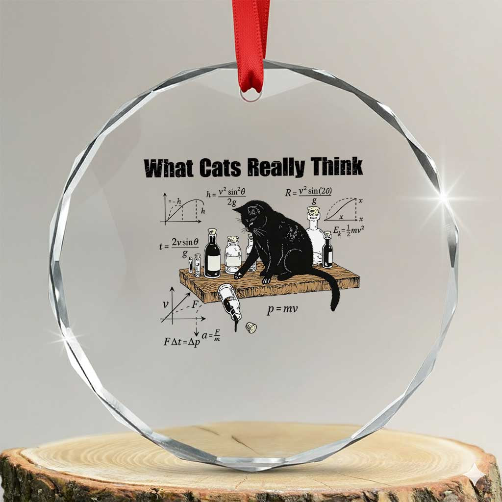 Funny Physics Cat Meme Crystal Glass Ornament What Cats Really Think TS12 Transparent Glass 3'' Circle Print Your Wear