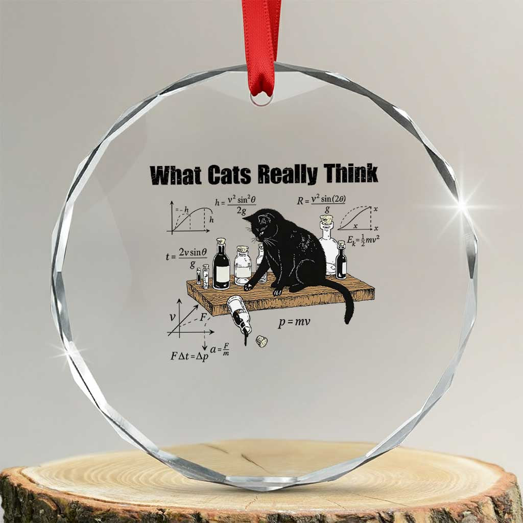 Funny Physics Cat Meme Crystal Glass Ornament What Cats Really Think TS12 Transparent Glass 3'' Circle Print Your Wear