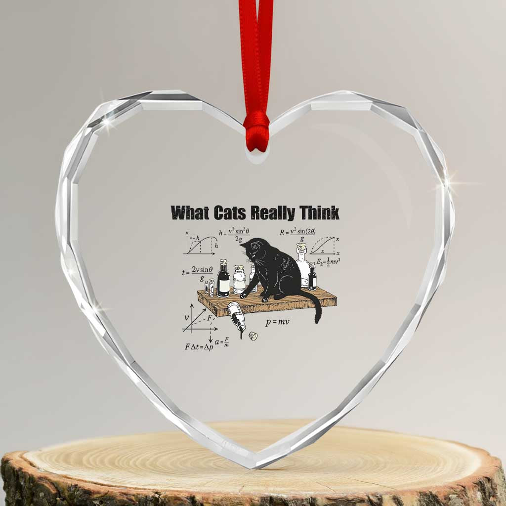 Funny Physics Cat Meme Heart Crystal Glass Ornament What Cats Really Think TS12 Transparent Glass 3'' Heart Print Your Wear