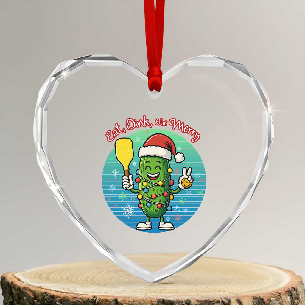 Funny Pickleball Xmas Heart Crystal Glass Ornament Eat Dink And Be Merry Gift For Players TS12 Transparent Glass 3'' Heart Print Your Wear