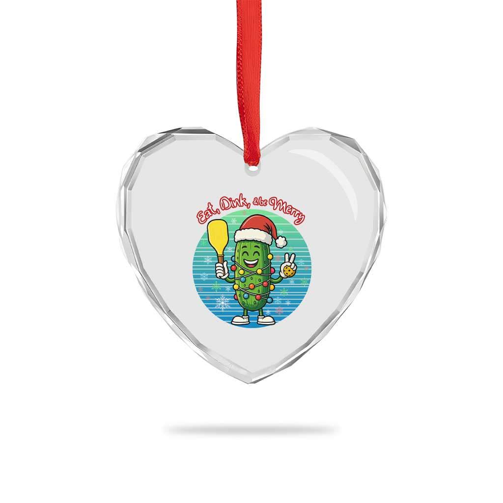 Funny Pickleball Xmas Heart Crystal Glass Ornament Eat Dink And Be Merry Gift For Players TS12 Print Your Wear