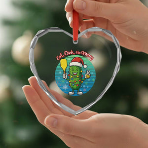 Funny Pickleball Xmas Heart Crystal Glass Ornament Eat Dink And Be Merry Gift For Players TS12 Print Your Wear