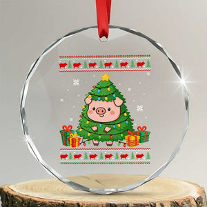 Funny Pig Christmas Tree Ugly Sweater Crystal Glass Ornament Farm Animal Gift TS12 Transparent Glass 3'' Circle Print Your Wear
