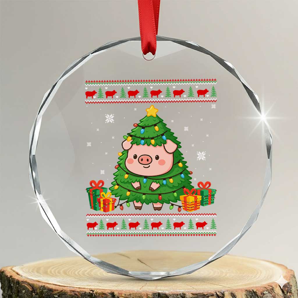 Funny Pig Christmas Tree Ugly Sweater Crystal Glass Ornament Farm Animal Gift TS12 Transparent Glass 3'' Circle Print Your Wear