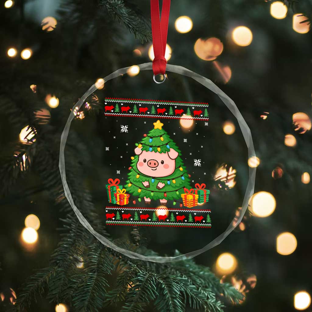 Funny Pig Christmas Tree Ugly Sweater Crystal Glass Ornament Farm Animal Gift TS12 Print Your Wear