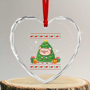 Funny Pig Christmas Tree Ugly Sweater Heart Crystal Glass Ornament Farm Animal Gift TS12 Transparent Glass 3'' Heart Print Your Wear