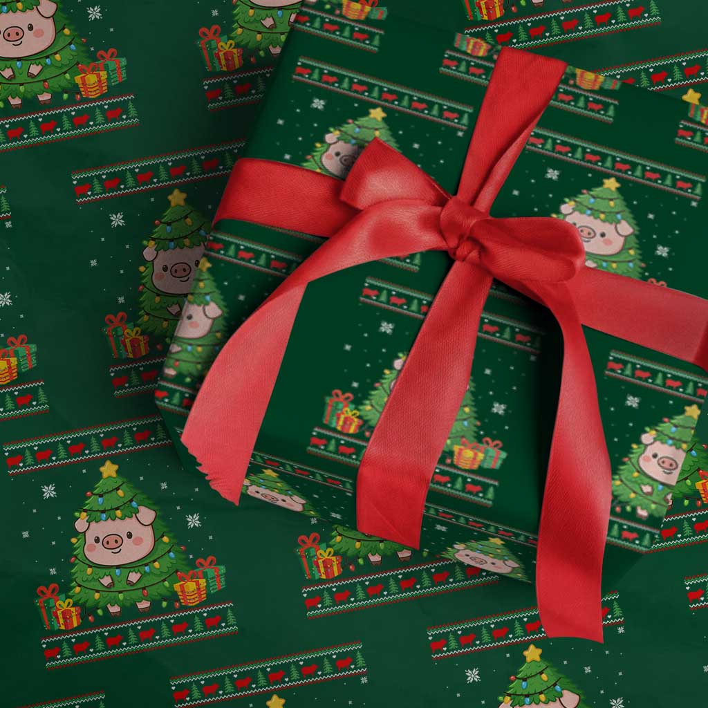 Funny Pig Christmas Tree Ugly Sweater Wrapping Paper Roll Farm Animal Gift TS12 Green Print Your Wear