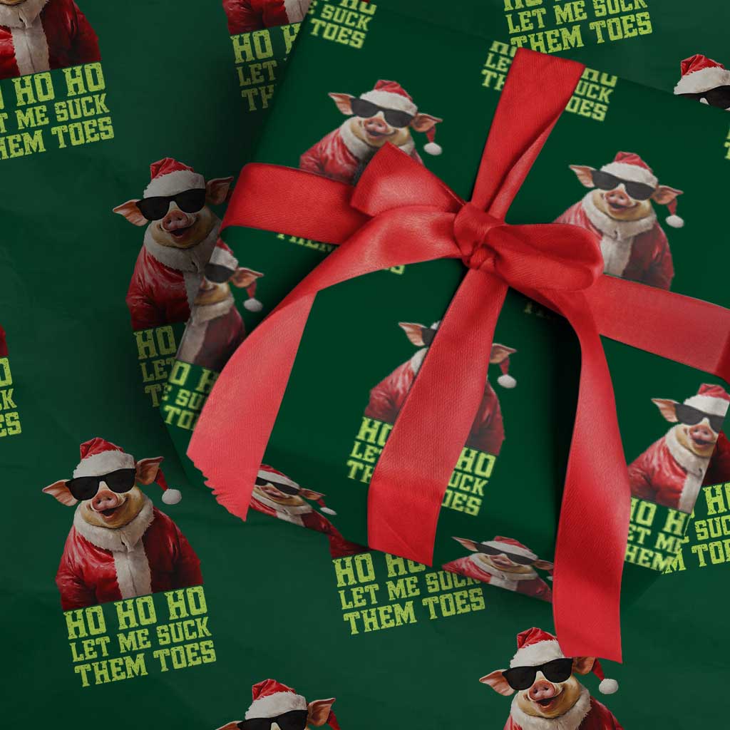 Funny Pig Santa Wrapping Paper Roll Ho Ho Ho Let Me Suck Them Toes Weird Festive Christmas TS02 Green Print Your Wear