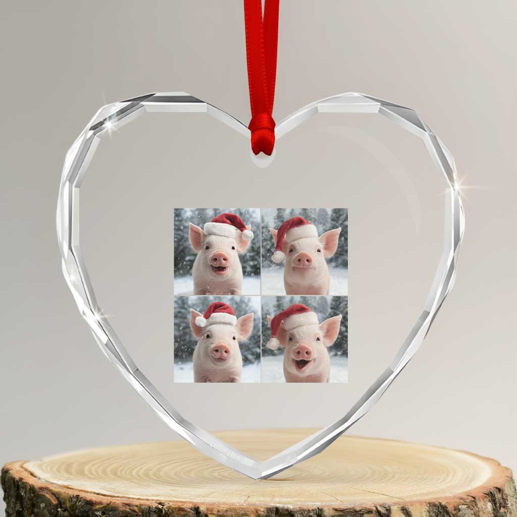 Funny Pig With Santa Hat Photobooth Heart Crystal Glass Ornament Christmas Gift TS12 Transparent Glass 3'' Heart Print Your Wear