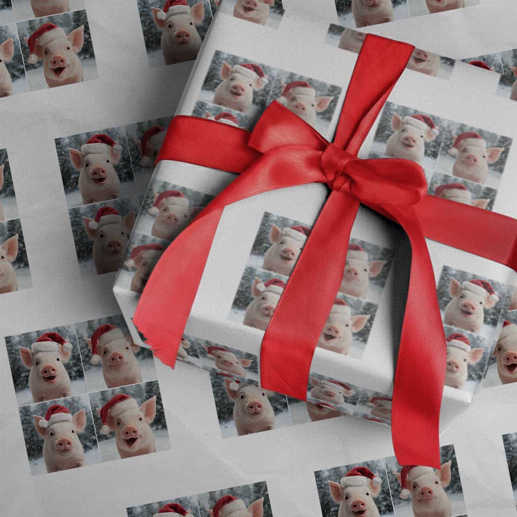 Funny Pig With Santa Hat Photobooth Wrapping Paper Roll Christmas Gift TS12 White Print Your Wear