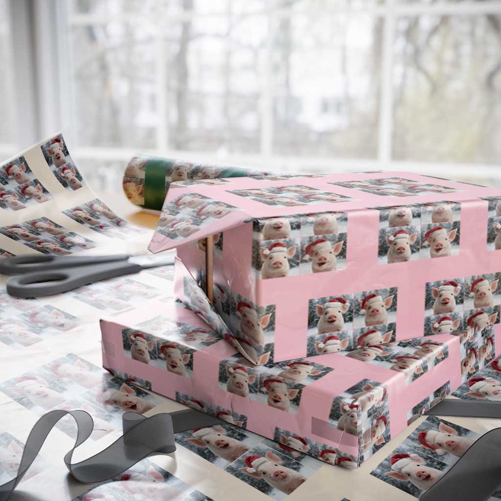 Funny Pig With Santa Hat Photobooth Wrapping Paper Roll Christmas Gift TS12 Light Pink Print Your Wear