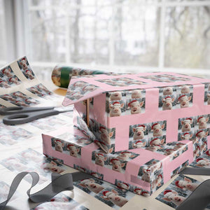 Funny Pig With Santa Hat Photobooth Wrapping Paper Roll Christmas Gift TS12 Light Pink Print Your Wear