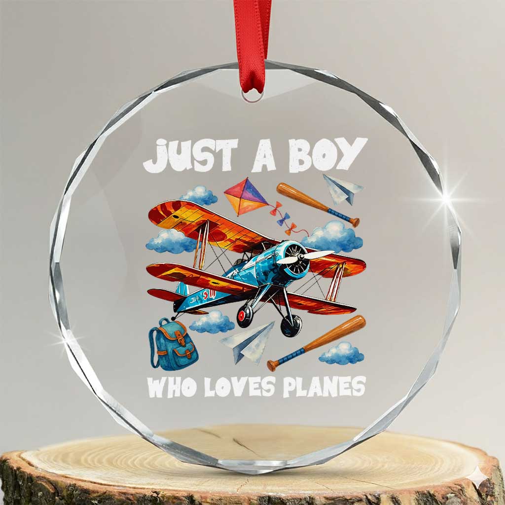 Funny Pilot Airplane Lovers Crystal Glass Ornament Just A Boy Who Loves Planes TS14 Transparent Glass 3'' Circle Print Your Wear