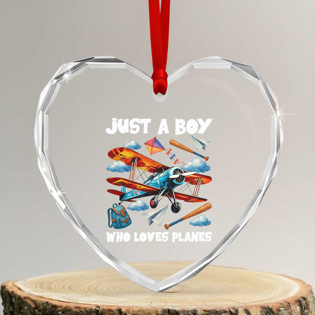 Funny Pilot Airplane Lovers Heart Crystal Glass Ornament Just A Boy Who Loves Planes TS14 Transparent Glass 3'' Heart Print Your Wear