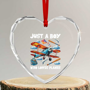 Funny Pilot Airplane Lovers Heart Crystal Glass Ornament Just A Boy Who Loves Planes TS14 Transparent Glass 3'' Heart Print Your Wear