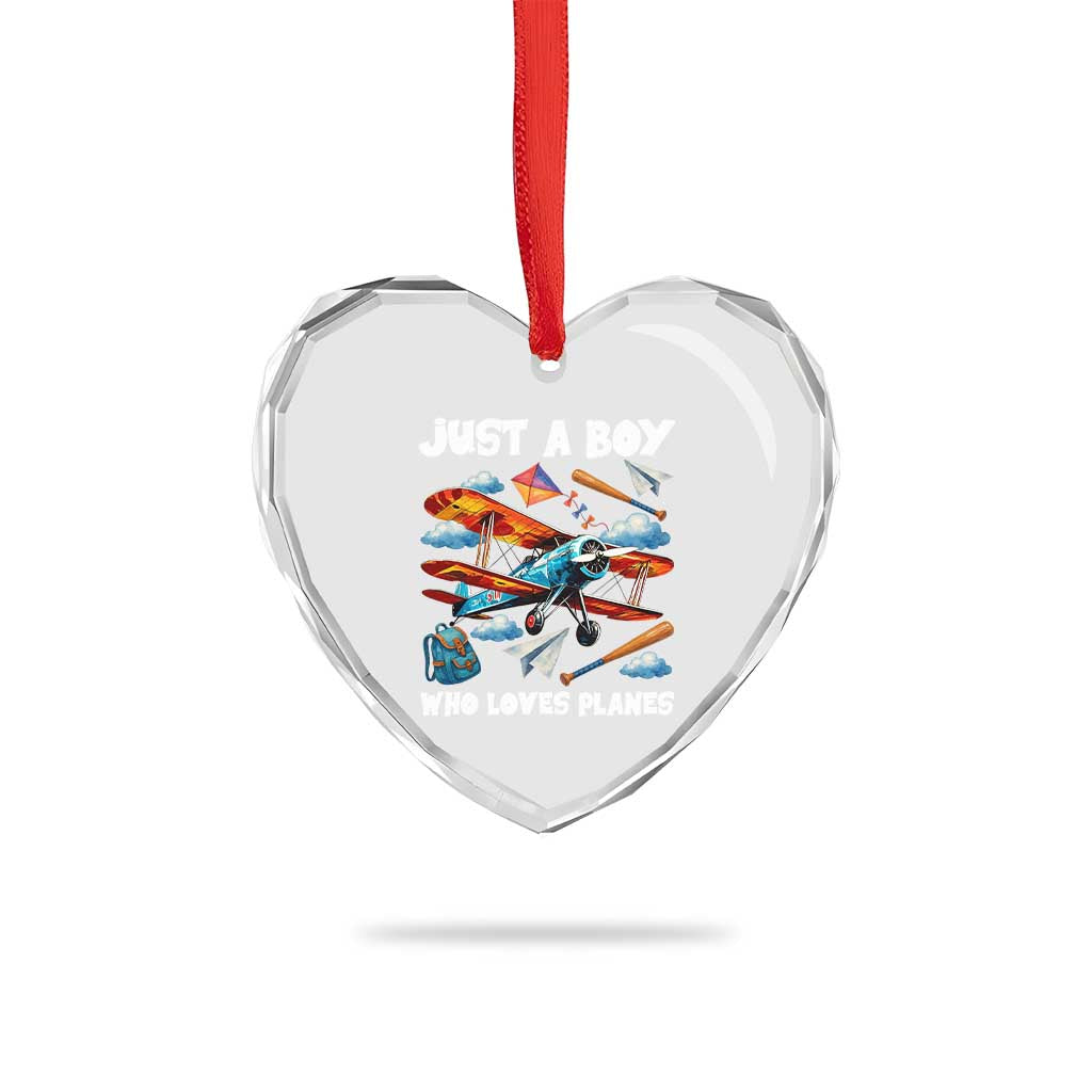 Funny Pilot Airplane Lovers Heart Crystal Glass Ornament Just A Boy Who Loves Planes TS14 Print Your Wear