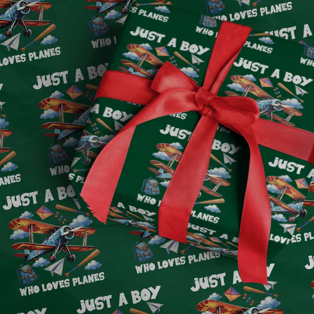Funny Pilot Airplane Lovers Wrapping Paper Roll Just A Boy Who Loves Planes TS14 Green Print Your Wear