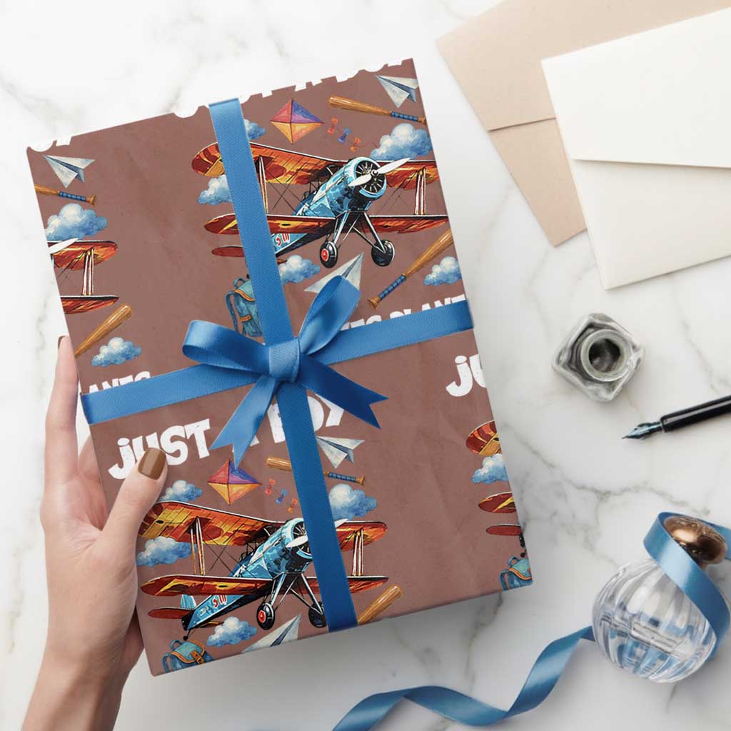 Funny Pilot Airplane Lovers Wrapping Paper Roll Just A Boy Who Loves Planes TS14 Mocha Print Your Wear