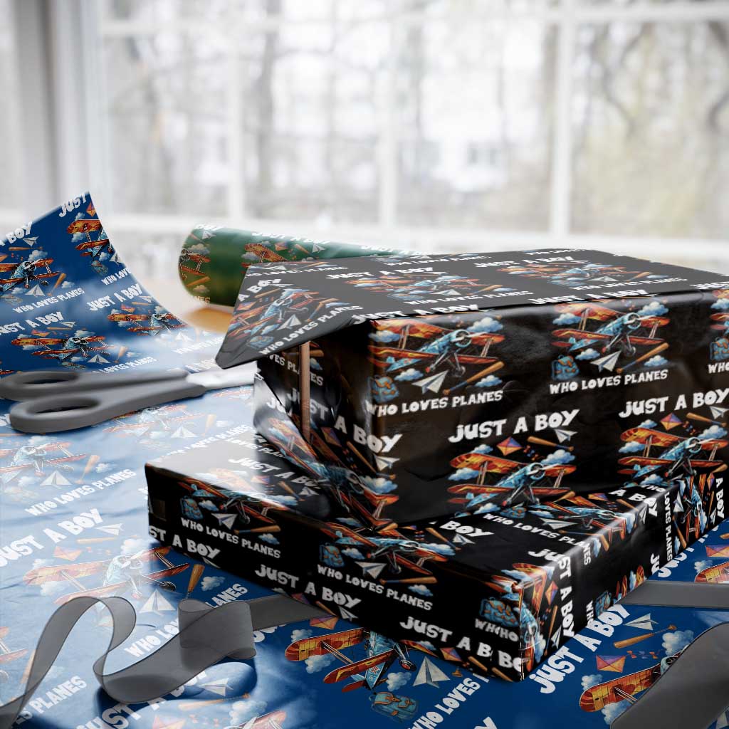 Funny Pilot Airplane Lovers Wrapping Paper Roll Just A Boy Who Loves Planes TS14 Black Print Your Wear