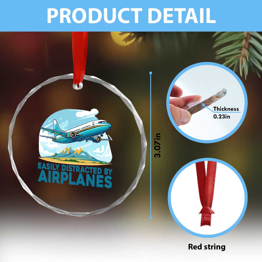 Funny Pilot Aviation Crystal Glass Ornament Easily Distracted By Airplanes Lover TS14 Print Your Wear