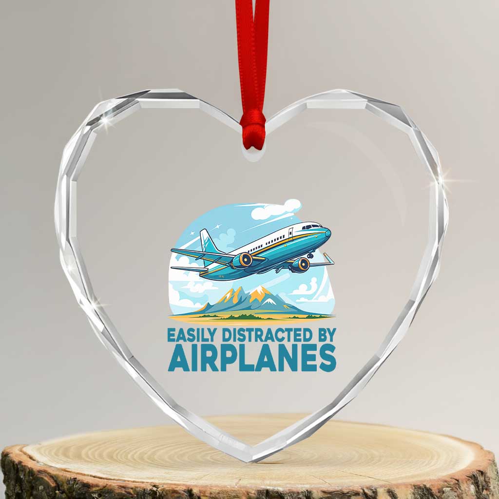 Funny Pilot Aviation Heart Crystal Glass Ornament Easily Distracted By Airplanes Lover TS14 Transparent Glass 3'' Heart Print Your Wear