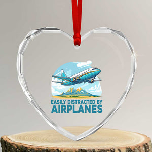 Funny Pilot Aviation Heart Crystal Glass Ornament Easily Distracted By Airplanes Lover TS14 Transparent Glass 3'' Heart Print Your Wear