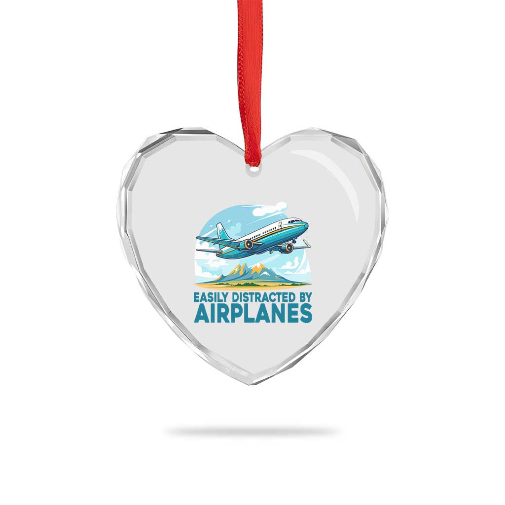 Funny Pilot Aviation Heart Crystal Glass Ornament Easily Distracted By Airplanes Lover TS14 Print Your Wear