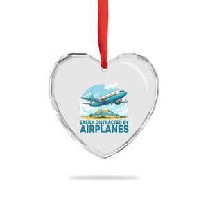 Funny Pilot Aviation Heart Crystal Glass Ornament Easily Distracted By Airplanes Lover TS14 Print Your Wear