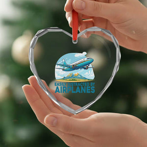 Funny Pilot Aviation Heart Crystal Glass Ornament Easily Distracted By Airplanes Lover TS14 Print Your Wear