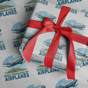 Funny Pilot Aviation Wrapping Paper Roll Easily Distracted By Airplanes Lover TS14 White Print Your Wear
