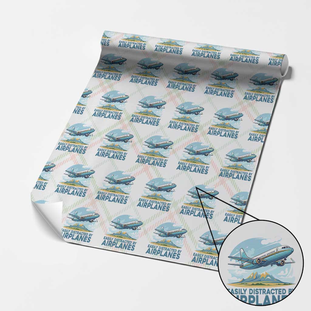 Funny Pilot Aviation Wrapping Paper Roll Easily Distracted By Airplanes Lover TS14 Christmas Plaid Print Your Wear