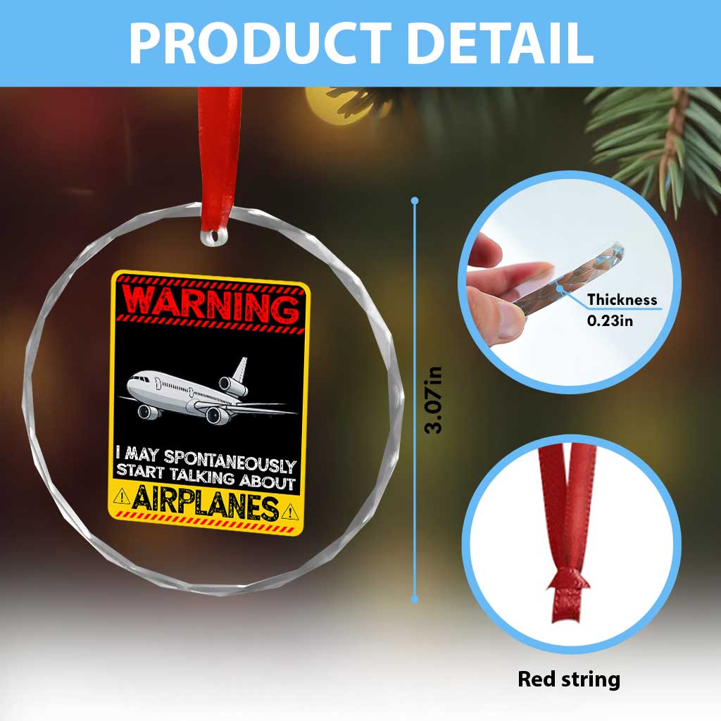 Funny Pilot Crystal Glass Ornament Warning May Spontaneously Talk About Airplanes TS14 Print Your Wear