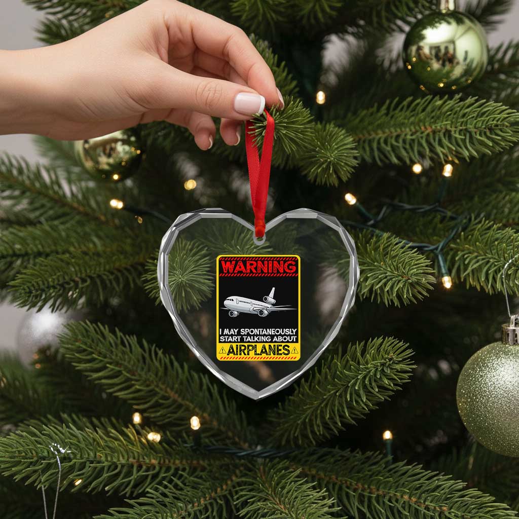 Funny Pilot Heart Crystal Glass Ornament Warning May Spontaneously Talk About Airplanes TS14 Print Your Wear