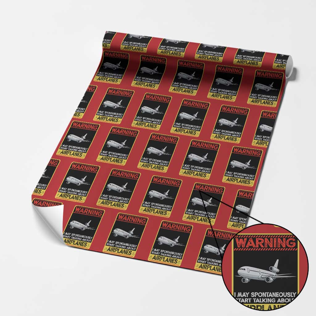 Funny Pilot Wrapping Paper Roll Warning May Spontaneously Talk About Airplanes TS14 Red Print Your Wear