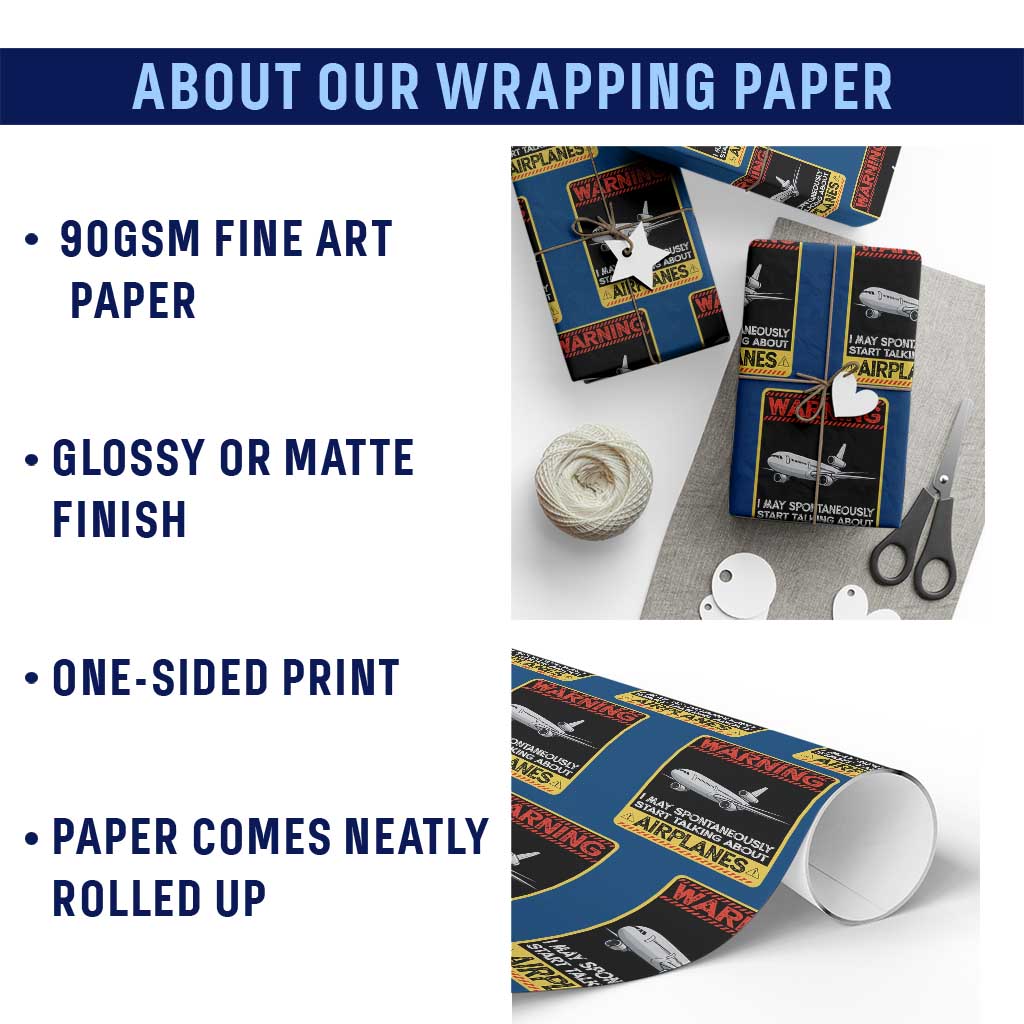 Funny Pilot Wrapping Paper Roll Warning May Spontaneously Talk About Airplanes TS14 Print Your Wear
