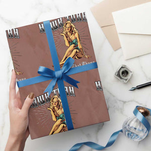 Funny Pin-Up Girl Wrapping Paper Roll Hawk Tuah Spit On That Thang TS02 Mocha Print Your Wear