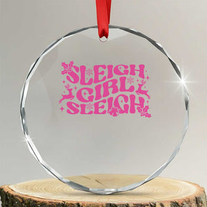 Funny Pink Christmas Crystal Glass Ornament Sleigh Girl Sleigh Reindeer TS11 Transparent Glass 3'' Circle Print Your Wear