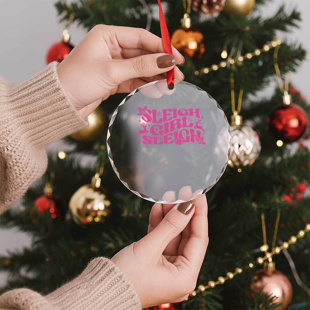 Funny Pink Christmas Crystal Glass Ornament Sleigh Girl Sleigh Reindeer TS11 Print Your Wear