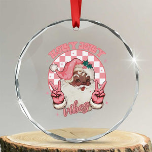 Funny Pink Christmas Retro Black Santa Crystal Glass Ornament Holly Jolly Vibes TS11 Transparent Glass 3'' Circle Print Your Wear