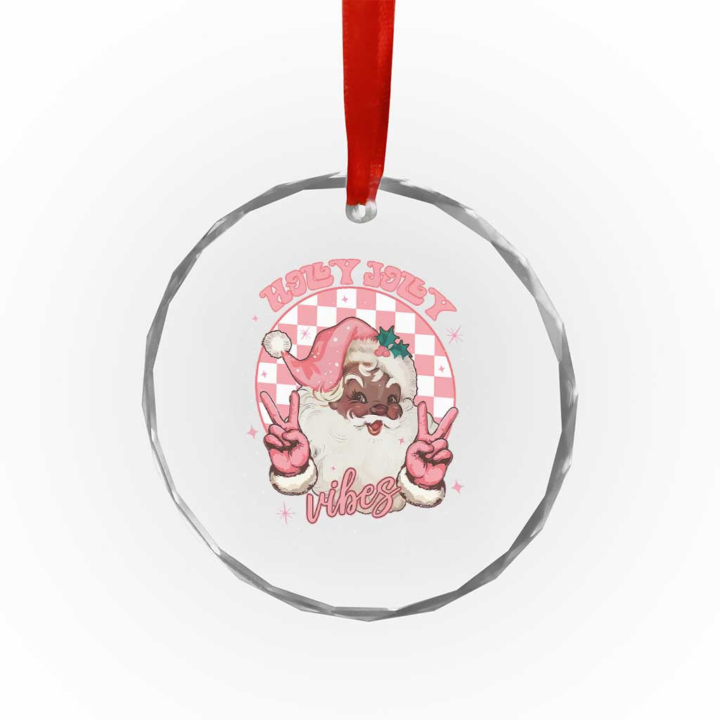 Funny Pink Christmas Retro Black Santa Crystal Glass Ornament Holly Jolly Vibes TS11 Print Your Wear