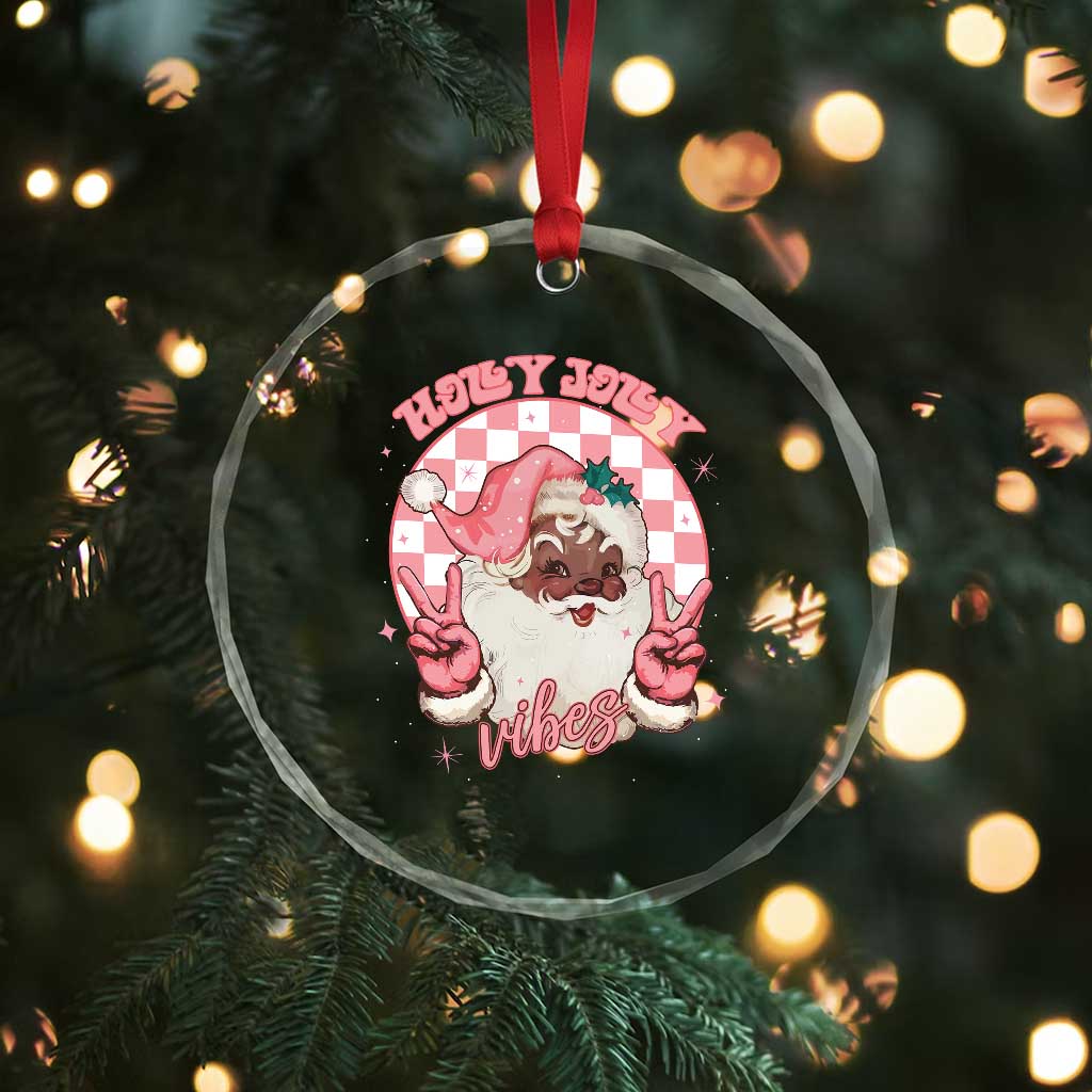 Funny Pink Christmas Retro Black Santa Crystal Glass Ornament Holly Jolly Vibes TS11 Print Your Wear