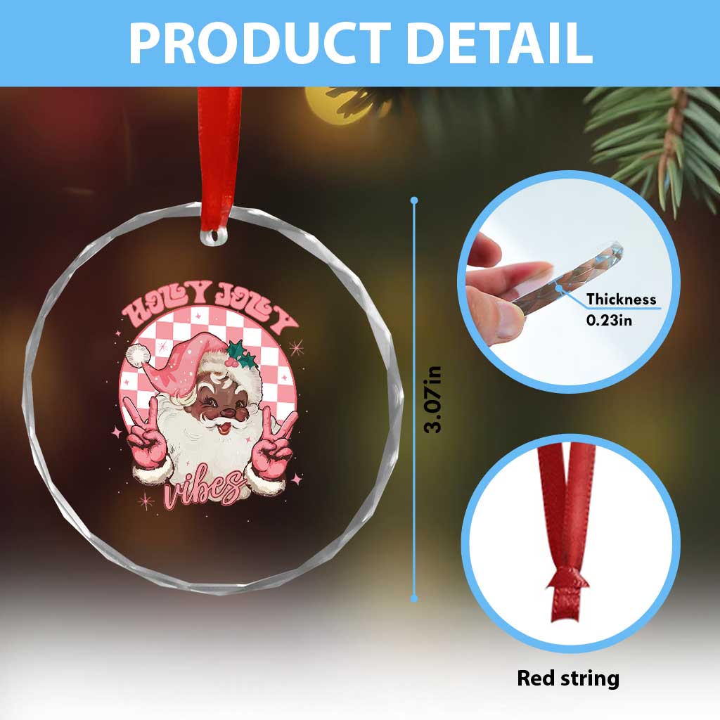 Funny Pink Christmas Retro Black Santa Crystal Glass Ornament Holly Jolly Vibes TS11 Print Your Wear