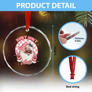 Funny Pink Christmas Retro Black Santa Crystal Glass Ornament Holly Jolly Vibes TS11 Print Your Wear