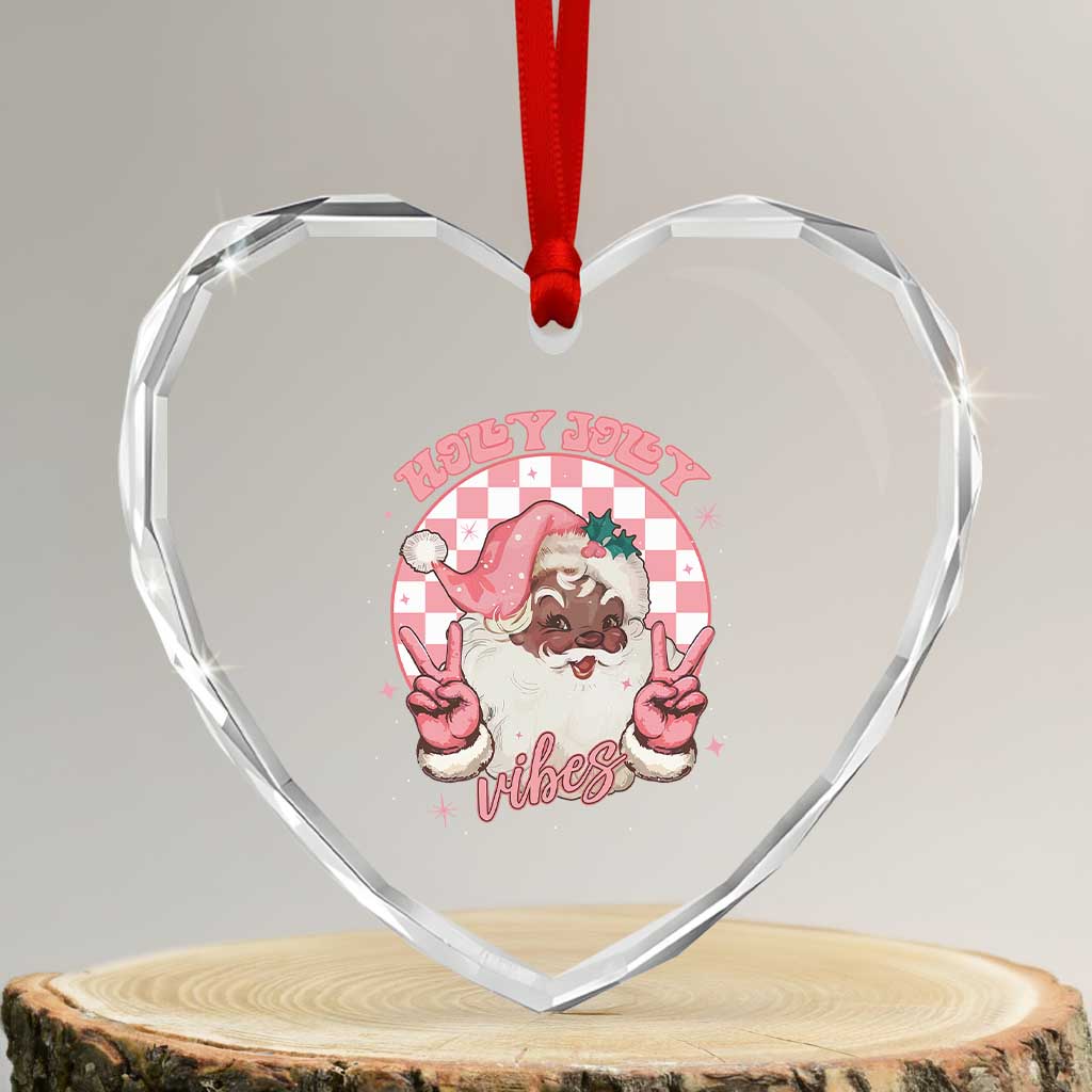 Funny Pink Christmas Retro Black Santa Heart Crystal Glass Ornament Holly Jolly Vibes TS11 Transparent Glass 3'' Heart Print Your Wear